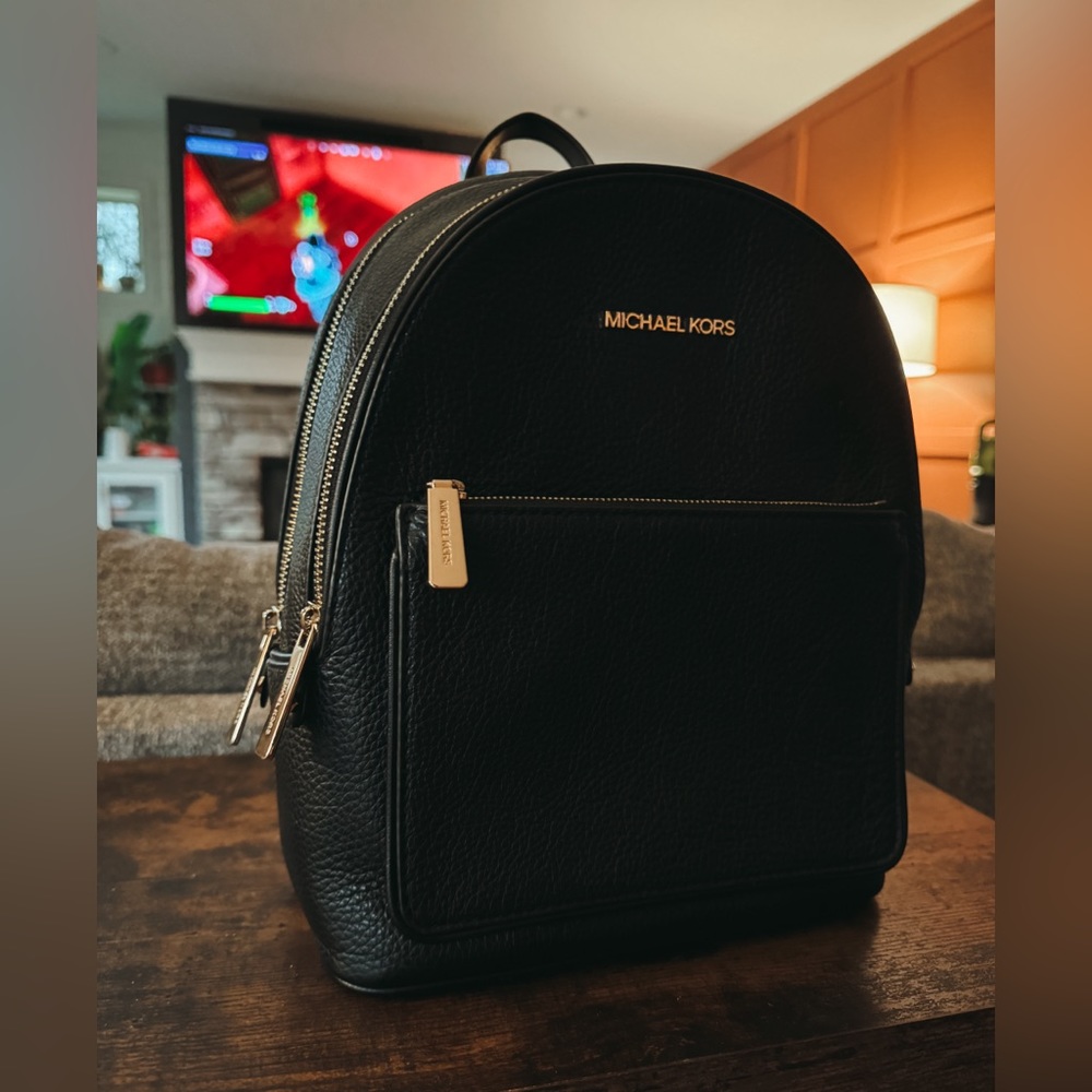 NWT! Michael Kors Adina Medium Black Pebbled Leather Backpack - Picture 3 of 14